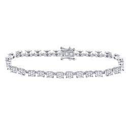 14kt White Gold Womens Round Diamond Cluster Tennis Bracelet 3 Cttw