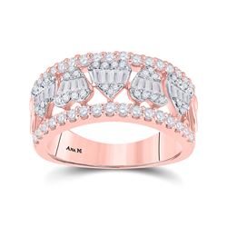 14kt Rose Gold Womens Baguette Diamond Statement Heart Band Ring 1 Cttw