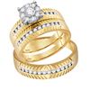 Image 1 : 14kt Yellow Gold His Hers Round Diamond Cluster Matching Wedding Set 3/4 Cttw