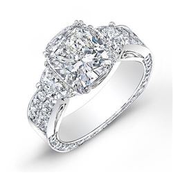 Natural 5.32 CTW Cushion Cut & Half Moon Diamond Engagement Ring 14KT White Gold