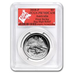 2018 Australia 1 oz Silver Dog HR PR-70 PCGS (Red Label)