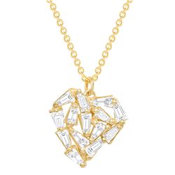 Natural 0.52 CTW Heart Baguette Diamond Necklace 18KT Yellow Gold