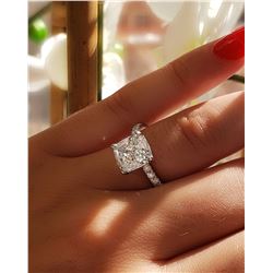 Natural 2.12 CTW Cushion Cut Solitaire Diamond Engagement Ring 18KT White Gold