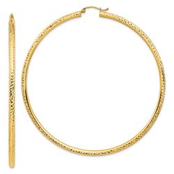 14k Yellow Gold Diamond-cut Hoop Earrings - 3x80 mm