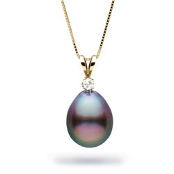 Black Tahitian Drop Shape Pearl and Diamond Radiance Pendant