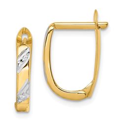 14k White Rhodium Diamond-cut Lever Back Hoop Earrings