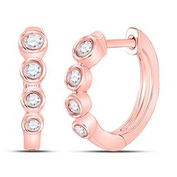 14kt Rose Gold Womens Round Diamond Fashion Hoop Earrings 1/4 Cttw