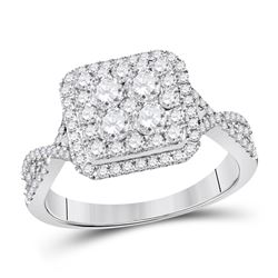 14kt White Gold Round Diamond Cluster Bridal Wedding Engagement Ring 1 Cttw
