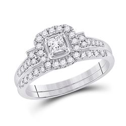 14kt White Gold Princess Diamond Bridal Wedding Ring Band Set 1/2 Cttw