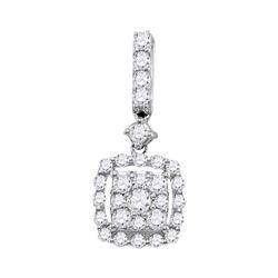 14kt White Gold Womens Round Diamond Square Cluster Pendant 1/2 Cttw