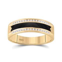 14kt Yellow Gold Mens Round Diamond Wedding Black-tone Band Ring 1/4 Cttw