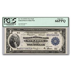 1918 (B-New York) $1.00 FRBN Gem New-66 PPQ PCGS
