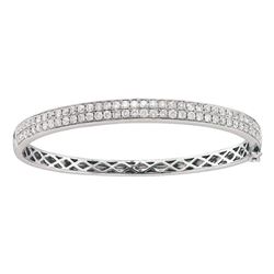 14kt White Gold Womens Round Diamond Classic Double Row Bangle Bracelet 2 Cttw