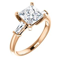 Natural 2.02 CTW Princess Cut & Baguettes 3-Stone Diamond Ring 14KT Rose Gold