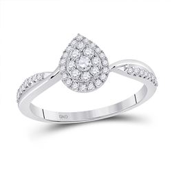 14kt White Gold Womens Round Diamond Teardrop Cluster Ring 1/3 Cttw