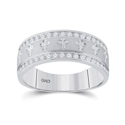 14kt White Gold Mens Round Diamond Wedding Cross Band Ring 1/2 Cttw