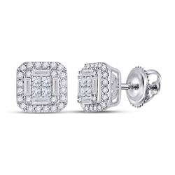 14kt White Gold Womens Baguette Diamond Square Earrings 1/2 Cttw