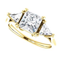 Natural 1.52 CTW 3-Stone Princess & Trillion Cut Diamond Ring 18KT Yellow Gold