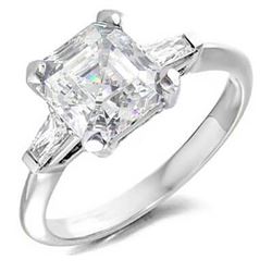 Natural 2.57 CTW Asscher Cut & Baguettes 3-Stone Diamond Ring 14KT White Gold