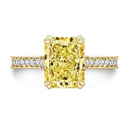 Natural 3.97 CTW Canary Yellow Elongated Radiant Cut Diamond Engagement Ring 18KT Yellow Gold