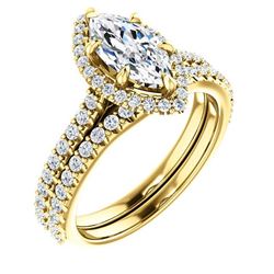 Natural 3.12 CTW Halo Marquise Cut Diamond Ring 14KT Yellow Gold