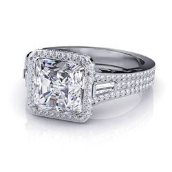 Natural 2.83 CTW Halo Radiant Cut, Channel Baguette & Round Diamond Engagement Ring 18KT White Gold