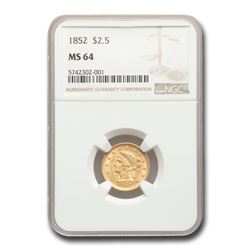 1852 $2.50 Liberty Gold Quarter Eagle MS-64 NGC