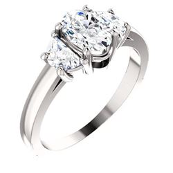 Natural 1.42 CTW Oval Cut & Half Moons 3-Stone Diamond Ring 14KT White Gold