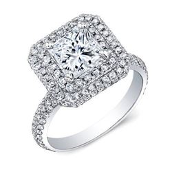 Natural 2.12 CTW Double Halo Princess Cut Diamond Engagement Ring 18KT White Gold