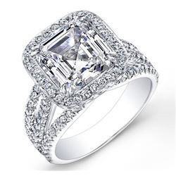 Natural 2.42 CTW Halo Asscher Cut Split Shank Diamond Ring 14KT White Gold