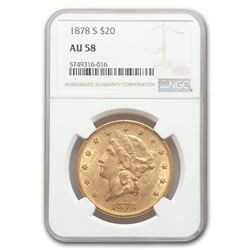1878-S $20 Liberty Gold Double Eagle AU-58 NGC