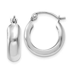 14k White Gold 4 mm Round Hoop Earrings