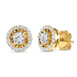 Natural 0.92 CTW Halo Diamond Earrings 14KT Yellow Gold