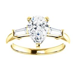 Natural 2.02 CTW Pear Cut & Baguette Cut 3-Stone Diamond Ring 18KT Yellow Gold