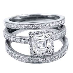 Natural 2.12 CTW Asscher Cut Halo Diamond Ring 18KT White Gold