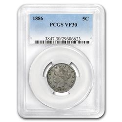 1886 Liberty Head V Nickel VF-30 PCGS