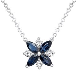 Natural 1.26 CTW Diamond & Blue Sapphire Necklace 18KT White Gold