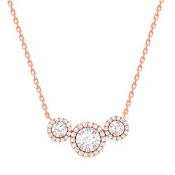 Natural 0.87 CTW Halo Diamond Trio Necklace 18KT Rose Gold