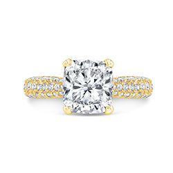 Natural 4.32 CTW Cushion Cut Micro Pave Diamond Engagement Ring 18KT Yellow Gold