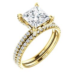 Natural 2.72 CTW Under-Halo Princess Cut Diamond Ring 14KT Yellow Gold