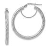 Image 1 : 10k White Gold Twisted Round Omega Back Hoop Earrings - 3x25 mm