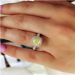 Natural 2.82 CTW Canary Yellow Halo Cushion Cut Diamond Engagement Ring 18KT Two-tone