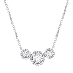 Natural 0.87 CTW Halo Diamond Trio Necklace 14KT White Gold