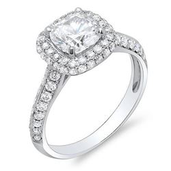 Natural 2.22 CTW Halo Cushion Cut Knife Edge Shank Diamond Ring 14KT White Gold