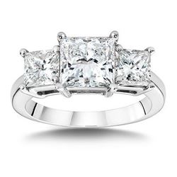 Natural 3.02 CTW Princess Cut 3-Stone Diamond Engagement Ring 18KT White Gold