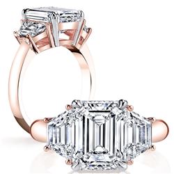 Natural 2.32 CTW Emerald Cut & Trapezoid 3-Stone Diamond Ring 18KT Rose Gold