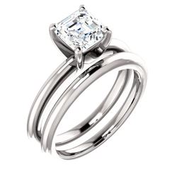 Natural 1.02 CTW Asscher Cut Diamond Engagement Ring 14KT White Gold