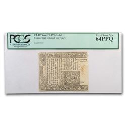 1776 1 Shilling, 6 Pence Connecticut 6/19/1776 Ch CU-64 PPQ PCGS