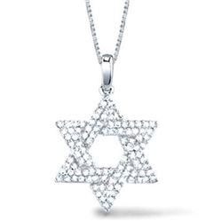 Natural 0.62 CTW White Gold Diamond Star of David Pendant With Chain 14KT White Gold