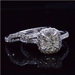 Natural 2.62 CTW Cushion Cut Diamond Halo Engagement Ring 14KT White Gold